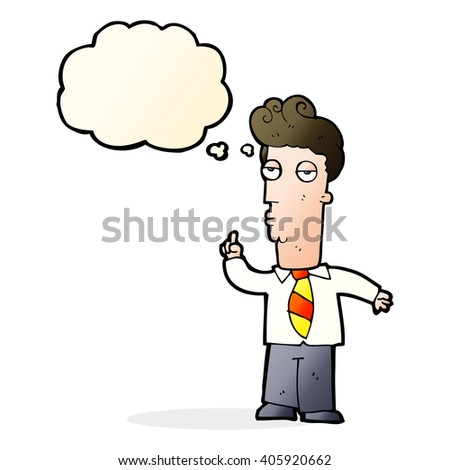 cartoon bored man asking question with thought bubble