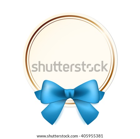 High Quality Label with Blue Bow on White Background. Vector Isolated Illustration.