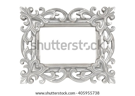 Silver carved picture frame isolated over white with clipping path.