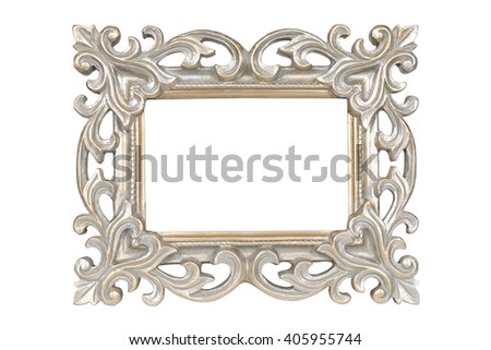 Silver gold carved picture frame isolated over white with clipping path.