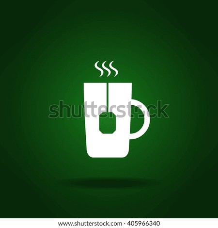 Flat paper cut style icon of hot tea cup. Vector illustration