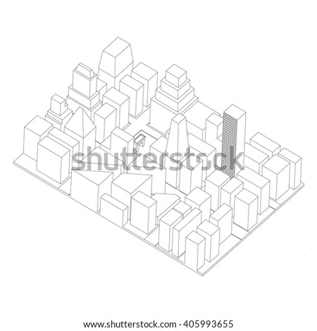 Vector isometric city center background. Architectural 3D Illustration.