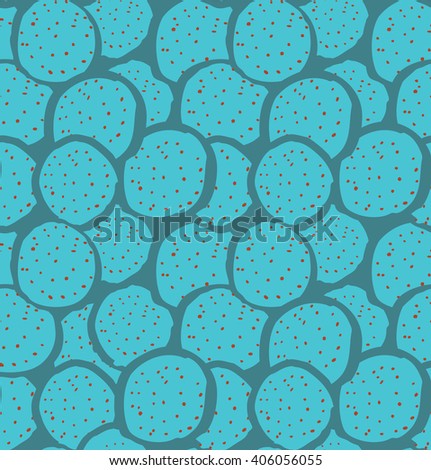 Pink dots on blue berries.Hand drawn with ink and colored with marker brush seamless background.Creative hand made brushed design.