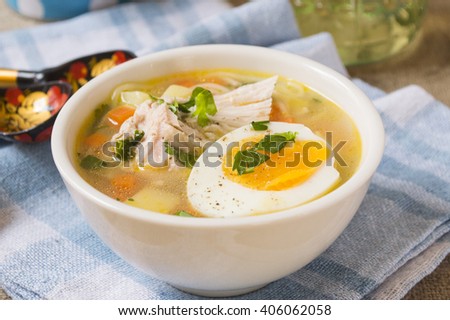 Chicken soup. Food photography.