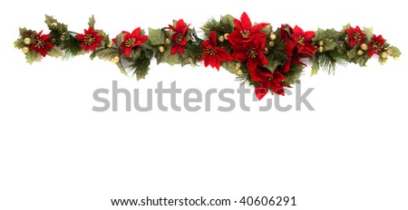 Border made of Christmas decoration. On white background and isolated, with some copy space for text.