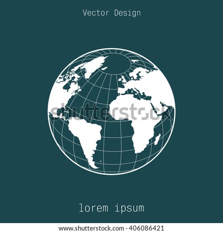 Globe icon with vector map of the continents of the world