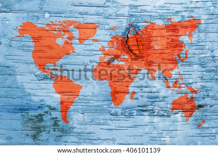 World map on birch cork natural texture background_4