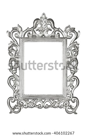 Silver carved picture frame isolated over white with clipping path.