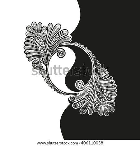 Yin and Yang symbol with a decorative ornament from vintage lace. Vector illustration.