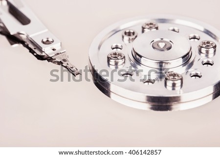 Open hard disk drive close-up