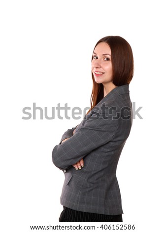 Happy successful business woman. Isolated on white background.
