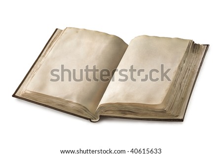 Old open book with two blank pages.Isoated on white background, Clipping path