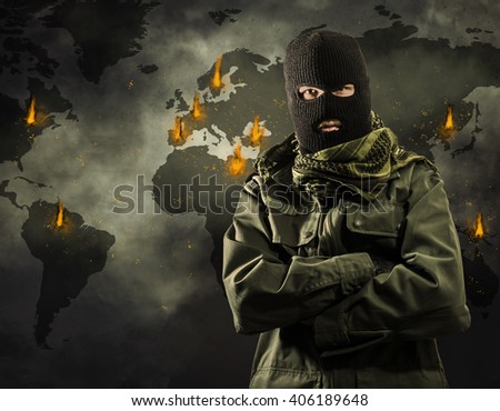 Global worldwide terrorism explosions on map Royalty-Free Stock Photo #406189648