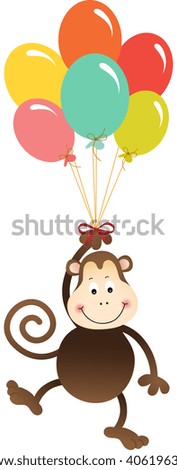 Cute monkey flying with balloons
