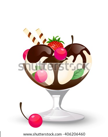 Cream ice cream in cup. Vector illustration, clip-art, isolated on white background