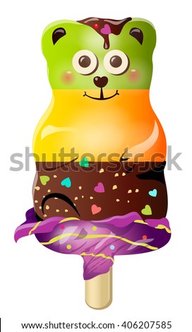 Sweet cute fun cartoon candy ice cream bear character. Vector illustration, clip-art, isolated on white background