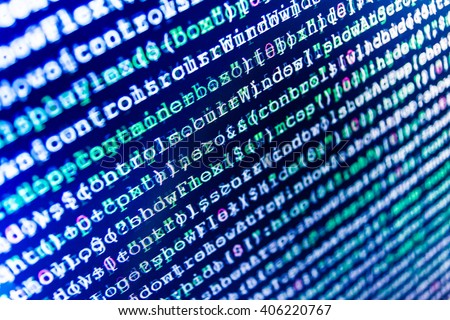 Programming code on computer screen. Technology background. Abstract screen of software. Writing programming code on laptop. Programmer occupation. Website development. Programmer workplace. 
