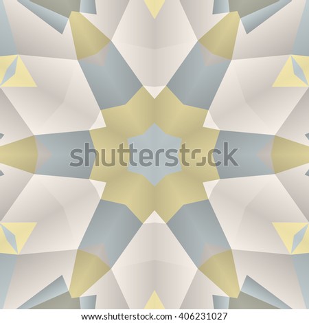 Vector seamless pattern background with different geometrical shapes of multiple colors. Illustration with symmetrical design. Kaleidoscope backdrop. Modern banner design template.