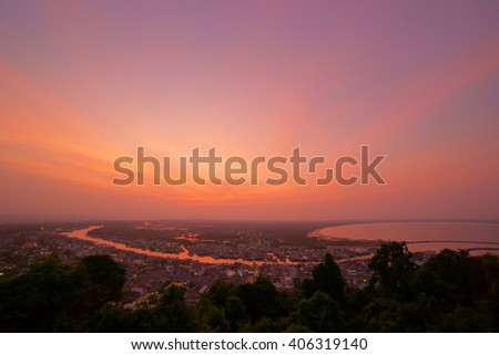 twilight sky with city