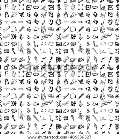 Hand drawn seamless doodle pattern with business symbols
