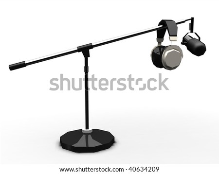 Studio Headphones and microphone on boom isolated on white