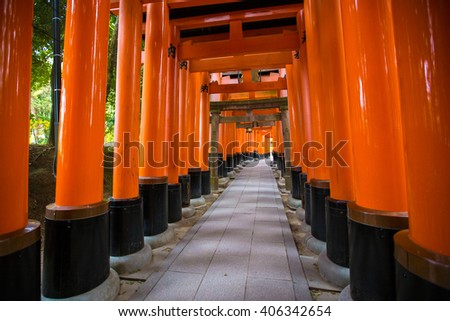 Torii gates in Fushimi Inari Shrine, Kyoto, Japan