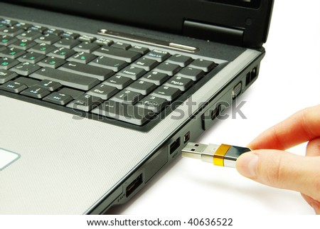 laptop with a modem usb on white