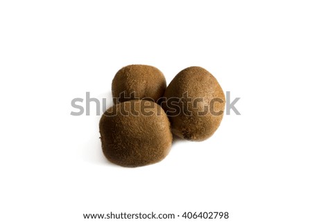 Three kiwi fruit on white isolated background.