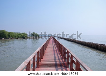 Red wooden bridge.