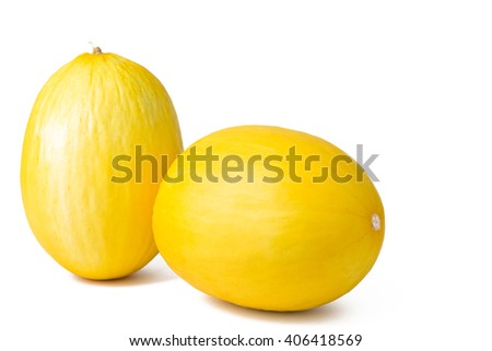 two cantaloupe melons with copy-space isolated on white background