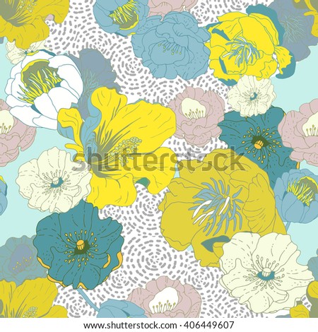Seamless floral  background. Isolated flowers on geometric background. Vector illustration.