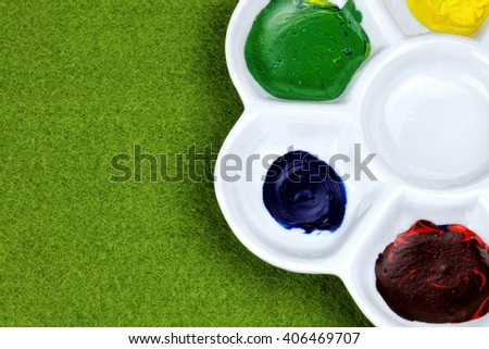  Close up of colorful water colors palette with selective focus