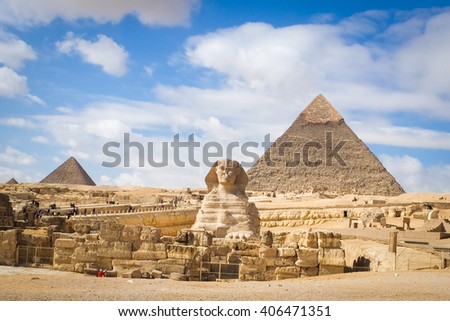 Giza Pyramids - Cairo, Egypt Royalty-Free Stock Photo #406471351