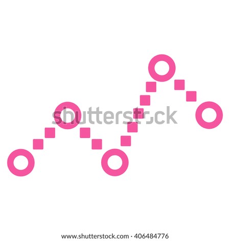Dotted Line vector toolbar icon. Style is flat icon symbol, pink color, white background, square dots.
