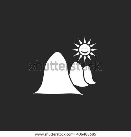 Mountains and sun landscape sign simple icon on background