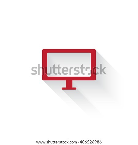 Flat red Computer Screen web icon with long drop shadow on white