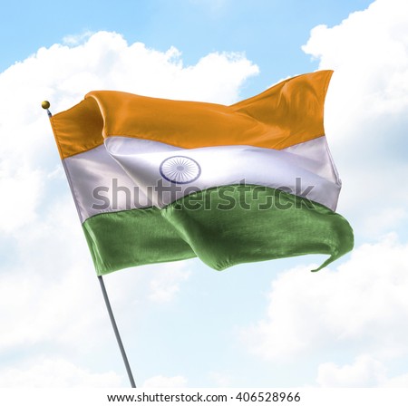 Flag of India Raised Up in The Sky