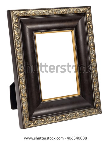 Antique wooden photo frame with empty space isolated on white background