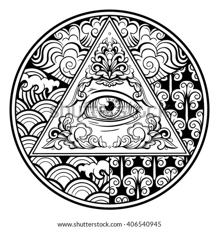 Vector Black and White Pyramid Eye Circle Illustration