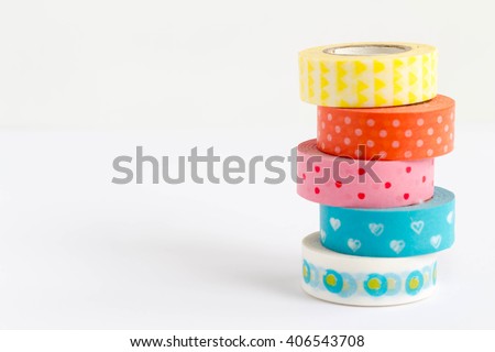 Colorful washi tapes on white background Royalty-Free Stock Photo #406543708