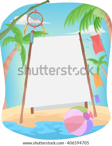 Banner Illustration Featuring a Blank Board Made of Bamboo