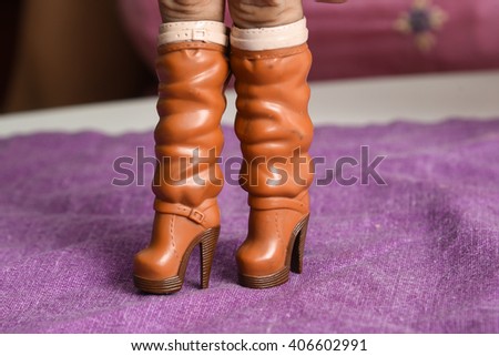 High heel boots, hand finger walking with shoe, walking hand, Stylish leather boots, elegant female high boots, girl heel boots, kid playing barbie boots, girls, ladies brown boots, women boots, shoes