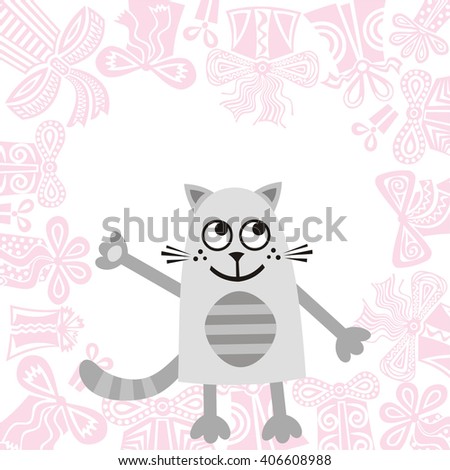 Happy birthday greeting card with beautiful cat vector illustration