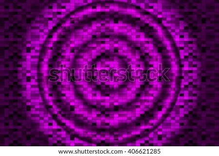  Bright background image with a square pixel grid, flares and flashes. Vector illustration. For use in printing, flyer design, wallpaper, presentations. Digital purple theme