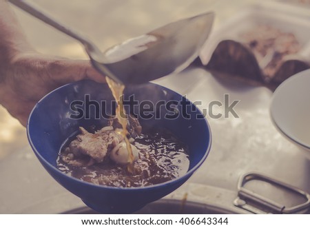Boiled beef soup  / Vintage concept