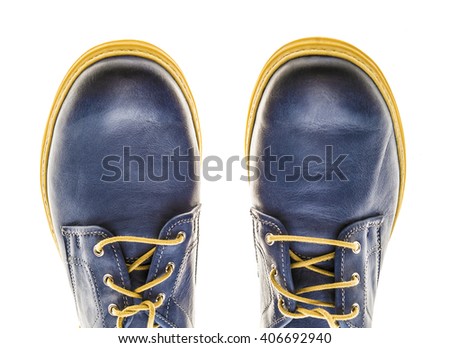 Suede men's shoes. Blue. Isolated on white. Studio shot