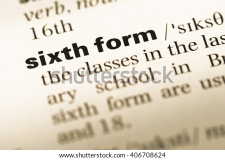 Close up of old English dictionary page with word sixth form Royalty-Free Stock Photo #406708624