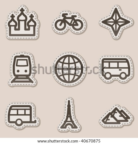 Travel web icons set 2, brown contour sticker series