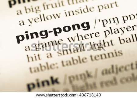 Close up of old English dictionary page with word ping pong