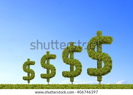 Dollar signs are increasing with blue sky background.